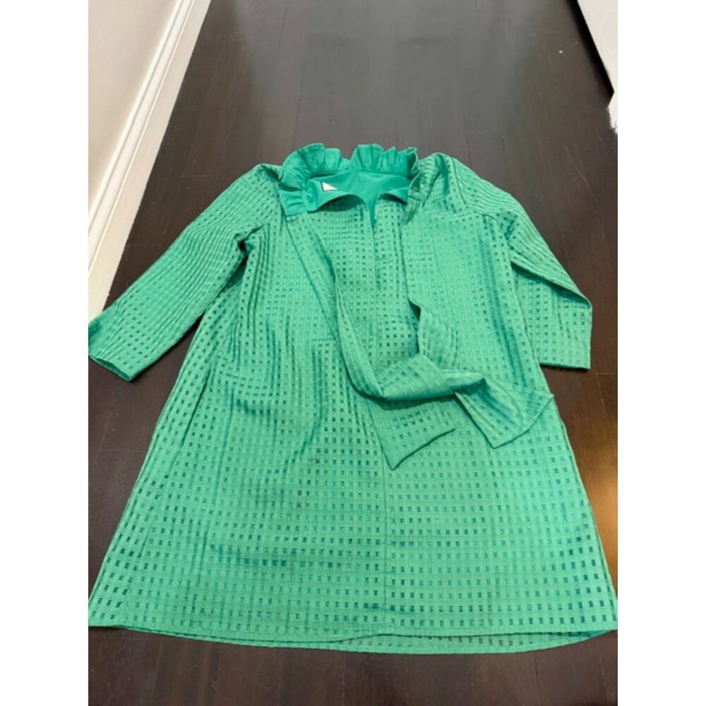 Tuckernuck Daphne Ruffle High Neck Shift Dress Bow Back Tie Emerald Green Size L